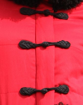 红色盘扣短棉衣仿滩羊毛棉服