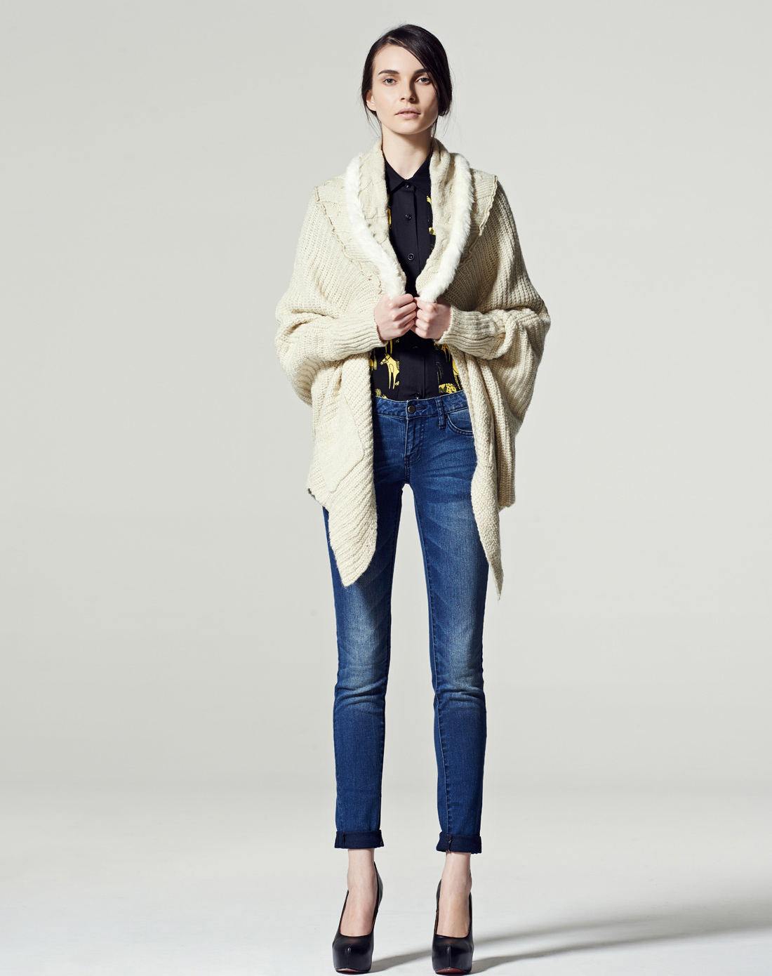 JOHN SUTTON宽松<em>蝙蝠</em>袖<em>米白色针织开衫</em>G9