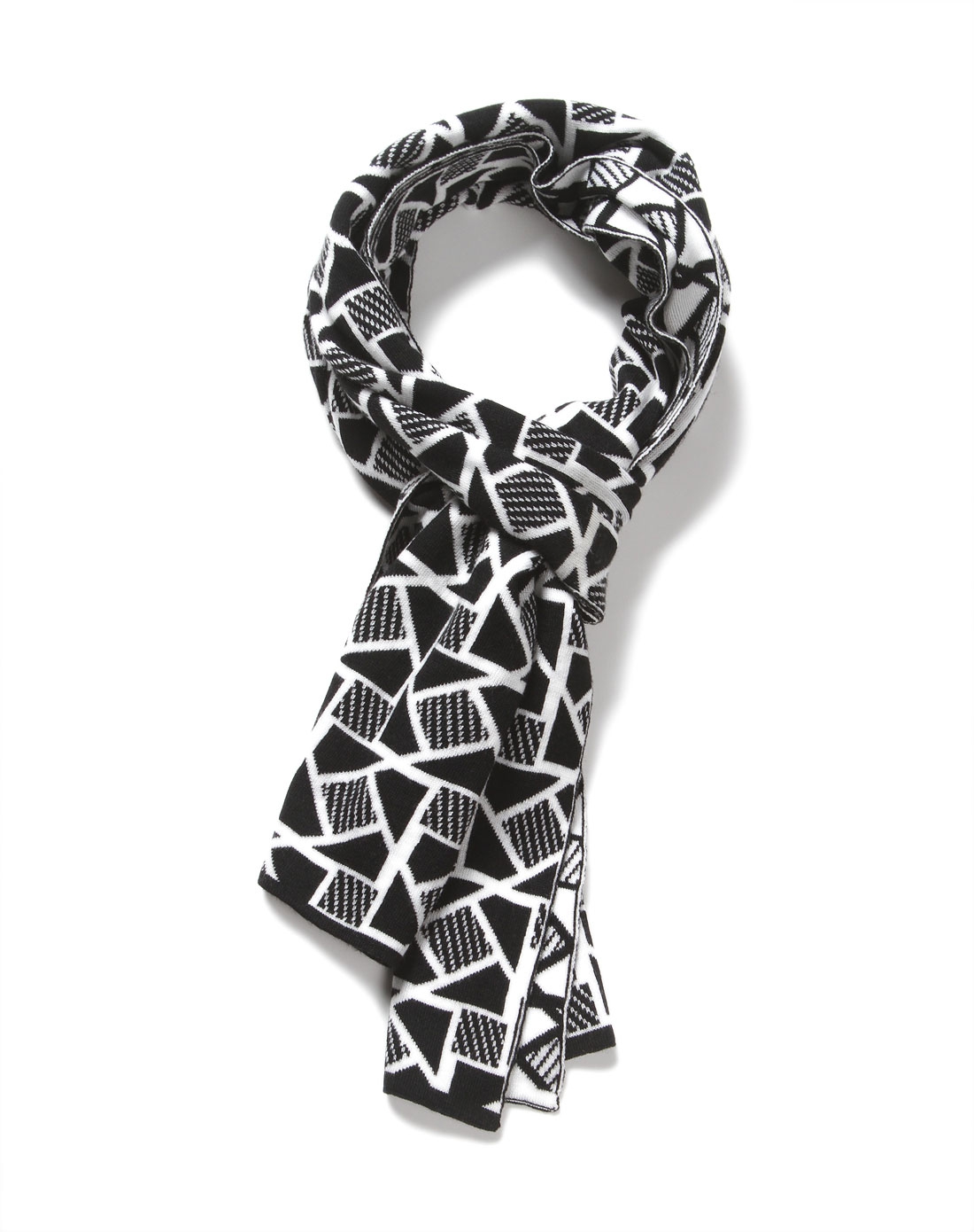几何图案黑白色针织围巾