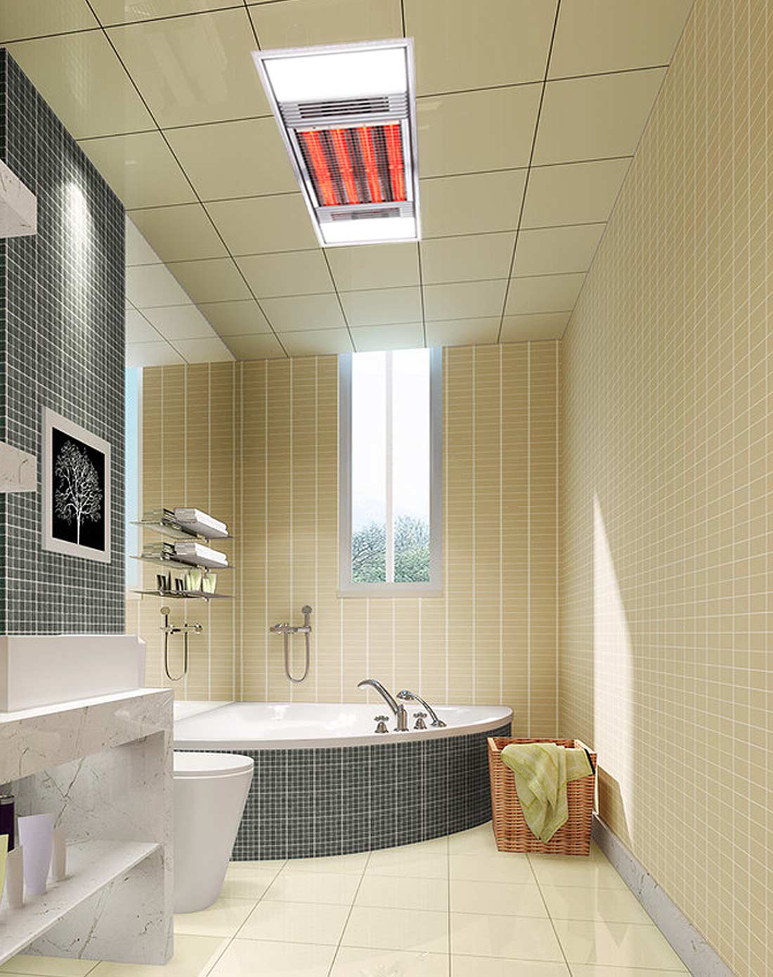 浴室led吸顶嵌入式黄金管浴霸