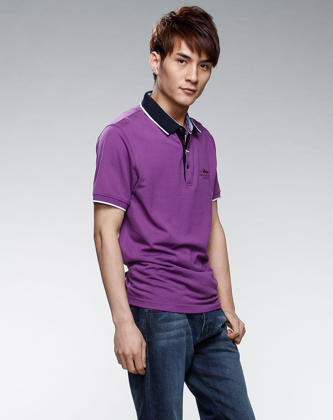 紫色休闲短袖polo衫