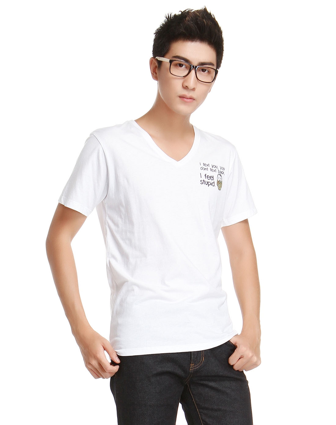 面印图白色短袖纯棉t恤jf