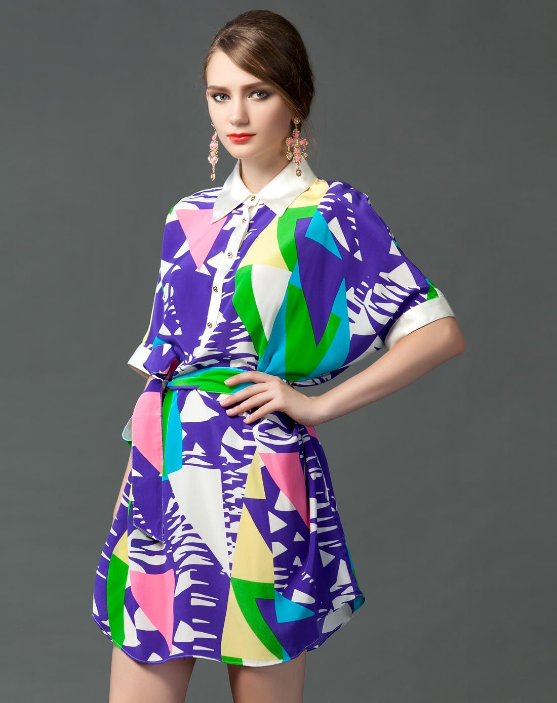 UE.LUX蓝色三角形印花连衣裙03028BL01