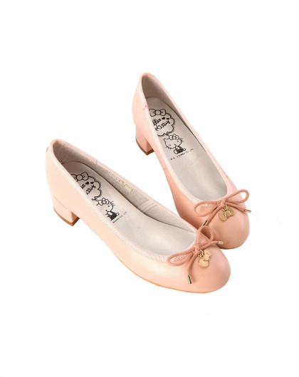 grace gift女鞋专场 粉色-羊皮金属蝴蝶结中粗跟女单鞋