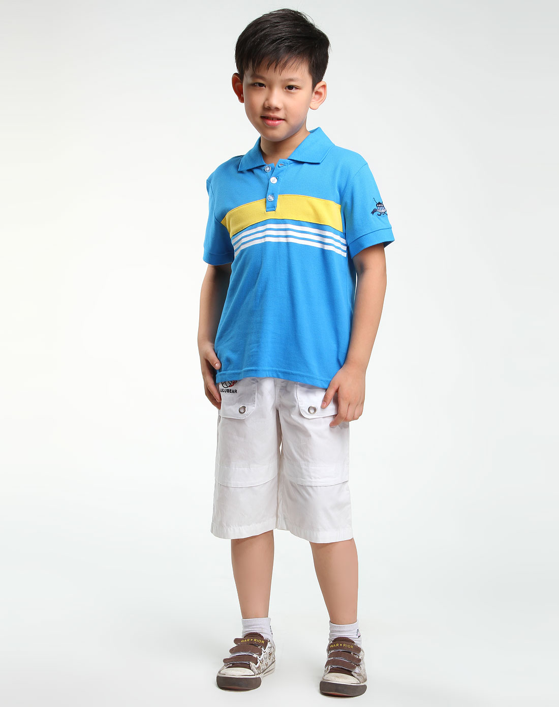 品牌--夜场噜噜贝尔男童蓝色简约短袖polo衫