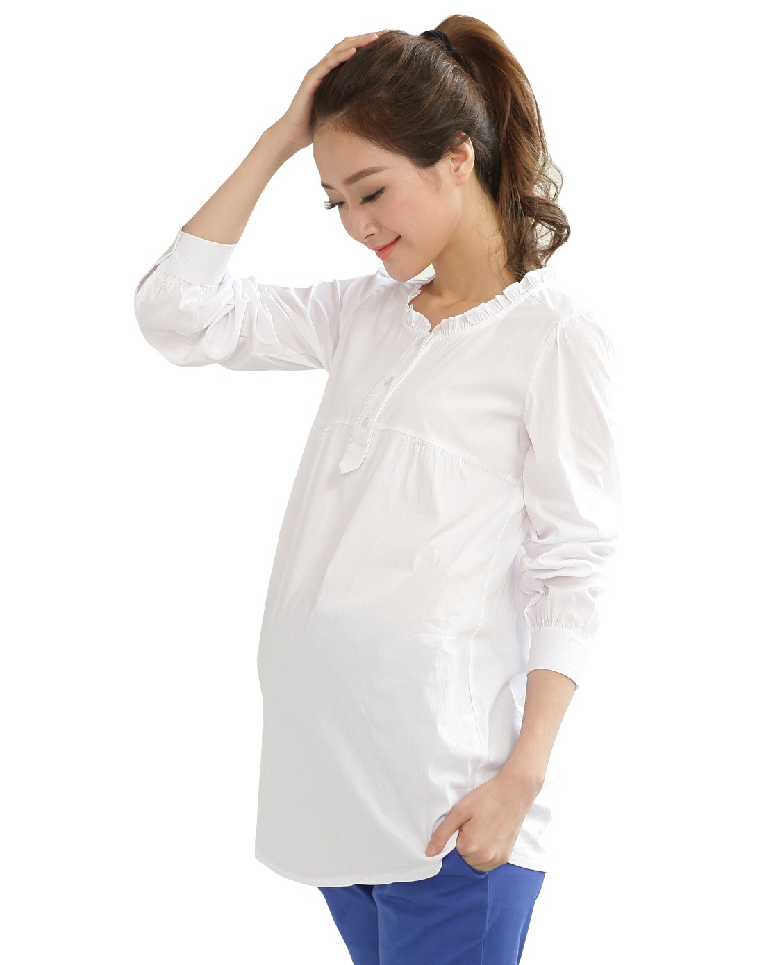 孕妇白色长袖t恤