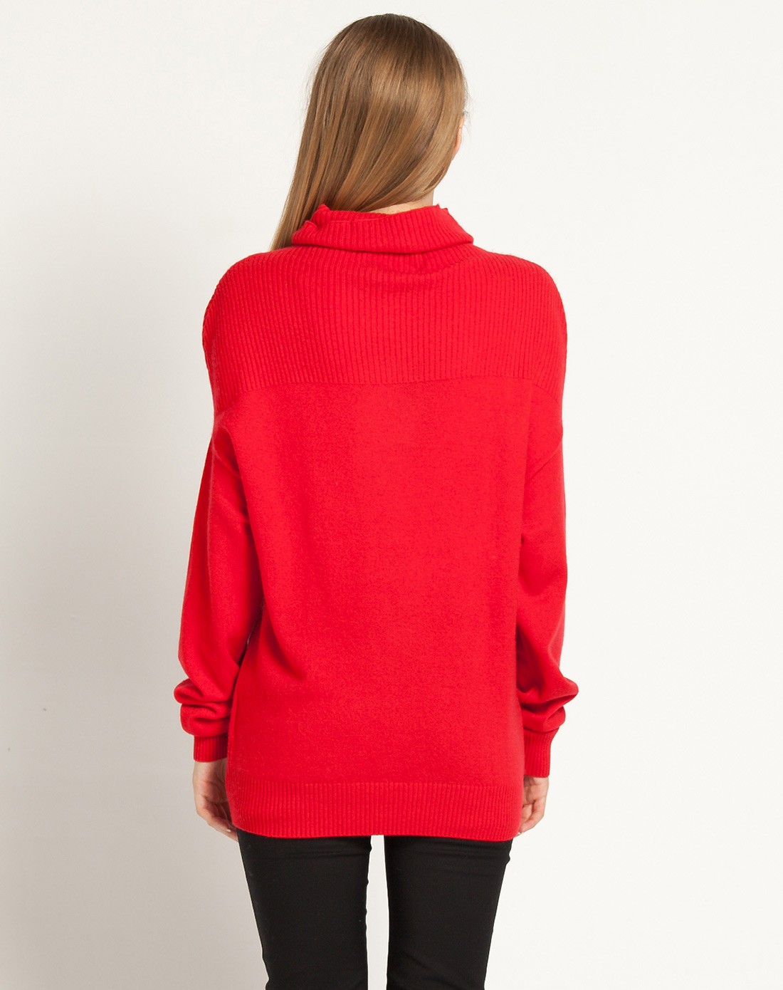 女款艳红色宽松舒适长袖山羊绒衫