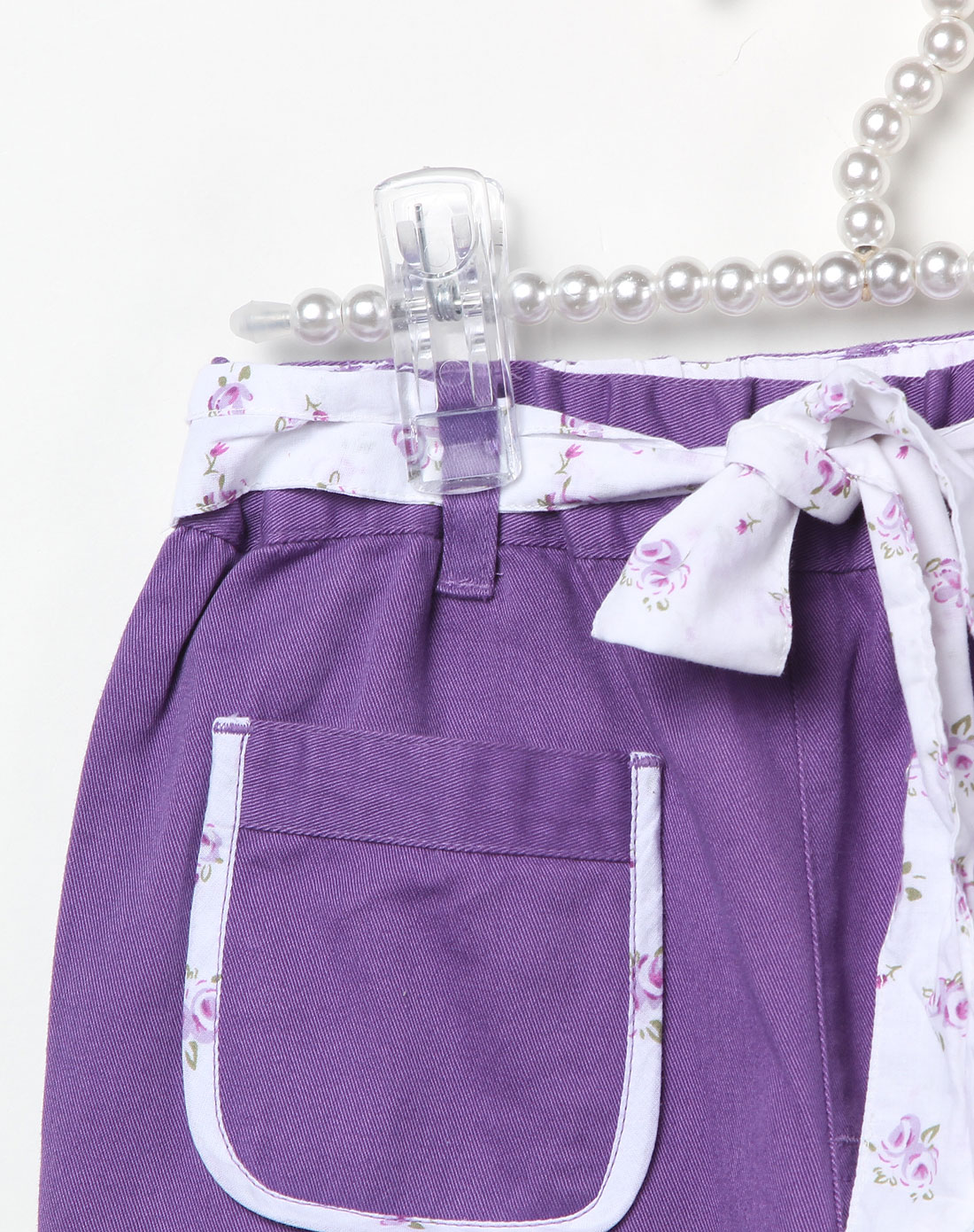 女童粉紫色梭织七分裤