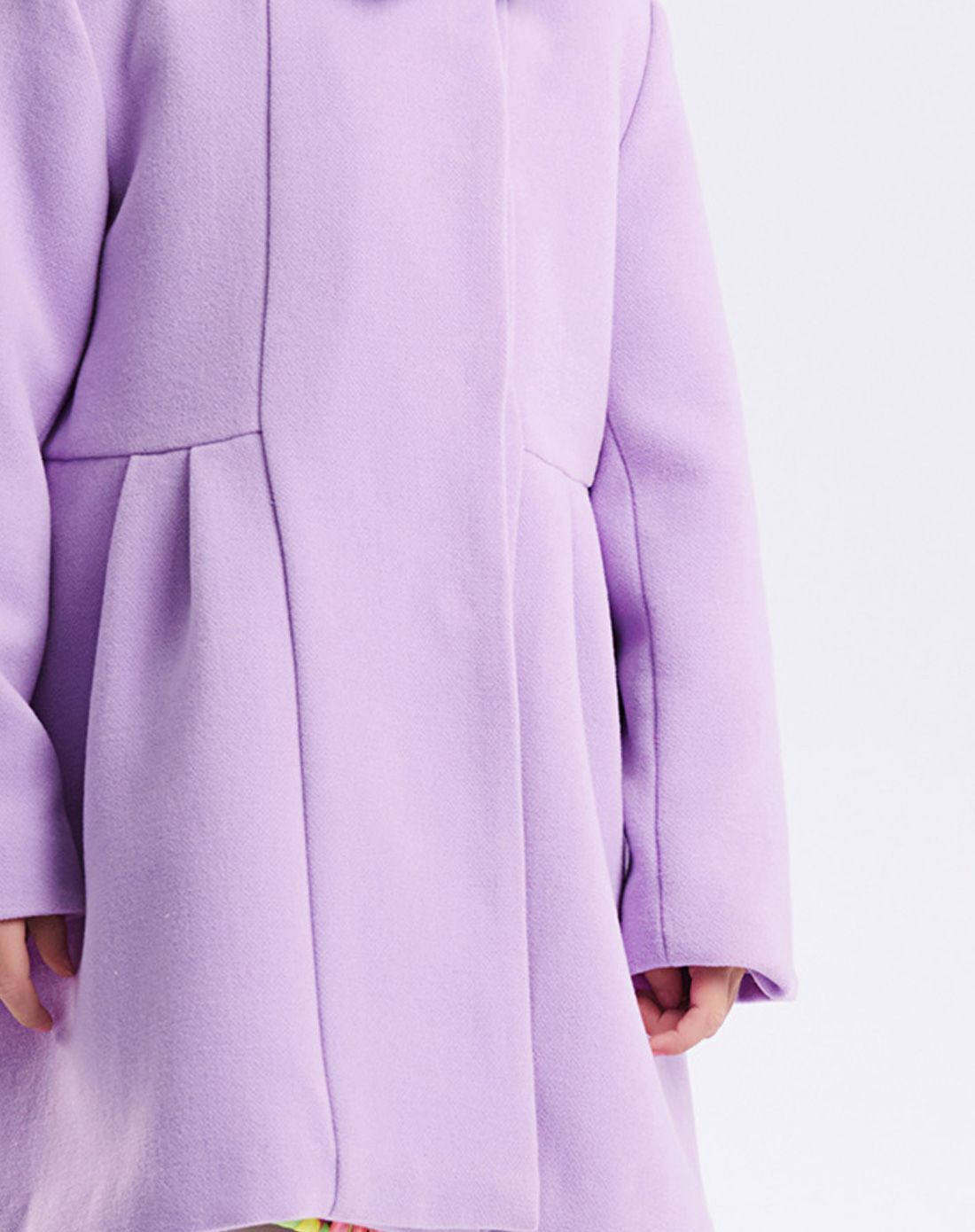 女童浅紫色纯色蝴蝶结呢大衣