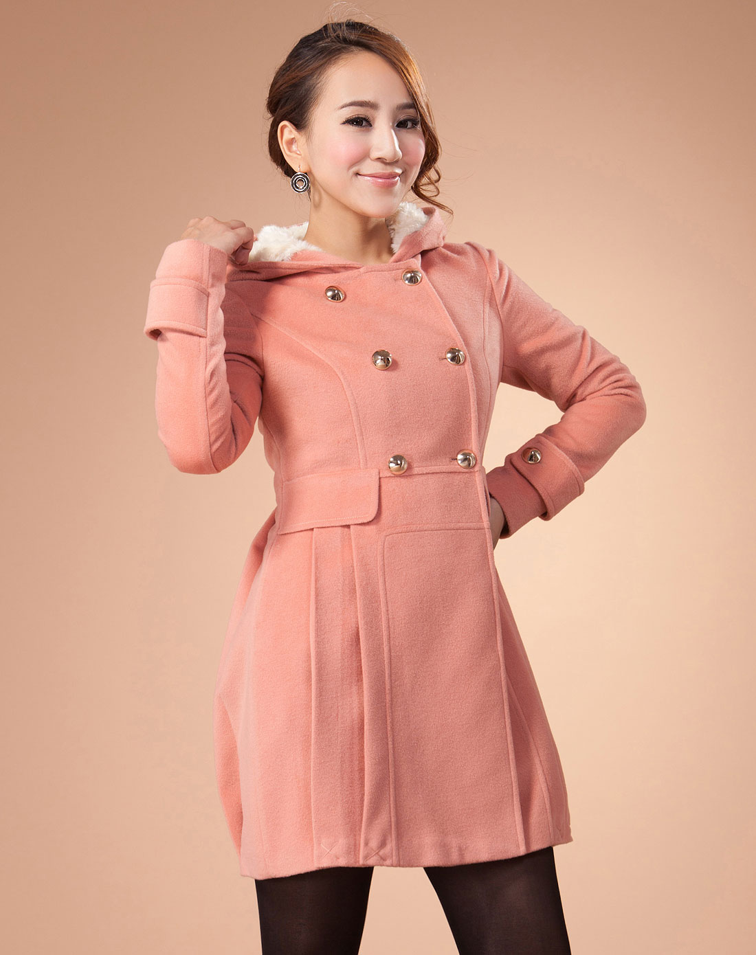 衣香<em>丽影女装</em>专场-暗粉红色连帽简约时尚长款