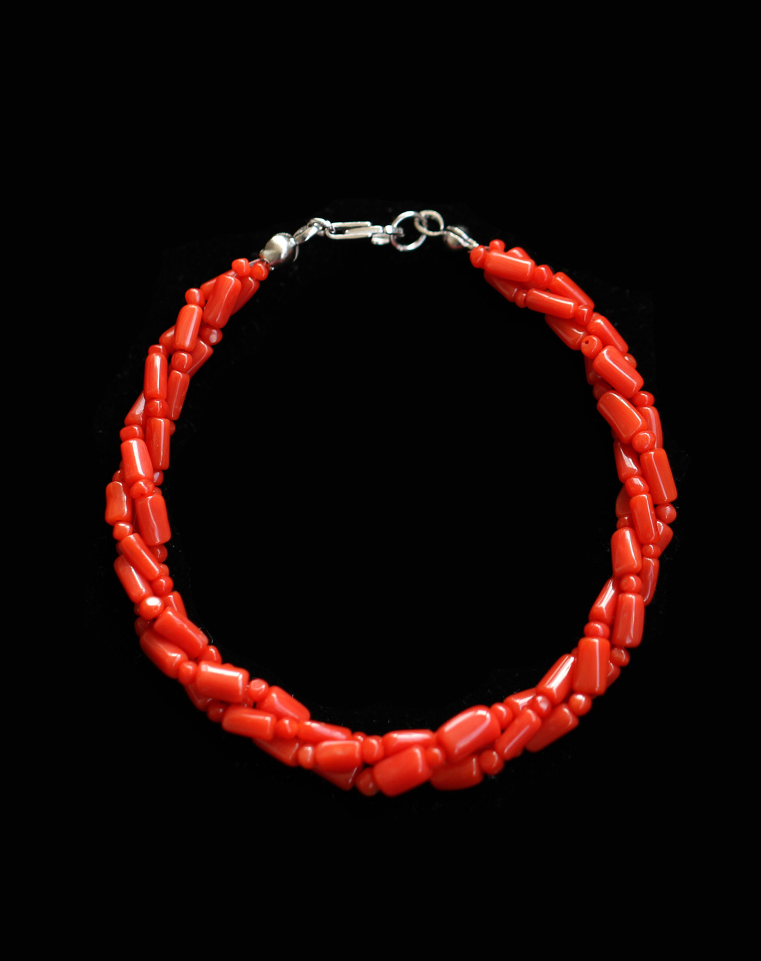 女款天然红珊瑚米珠型三圈手链
