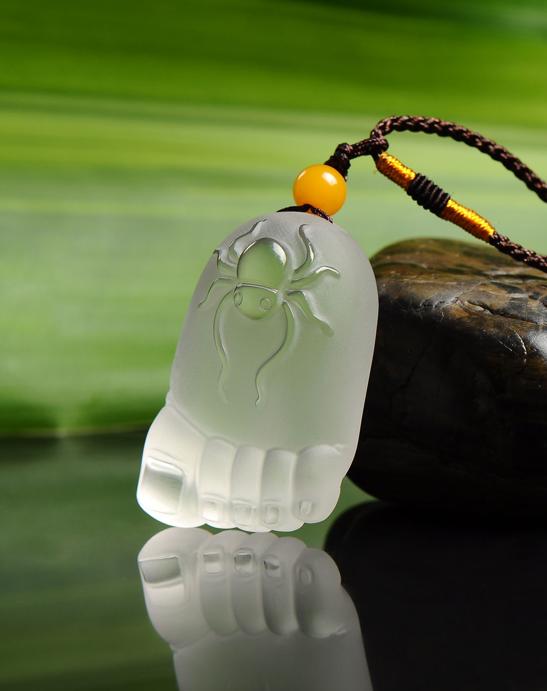 天然白水晶小脚丫吊坠挂饰知足常乐