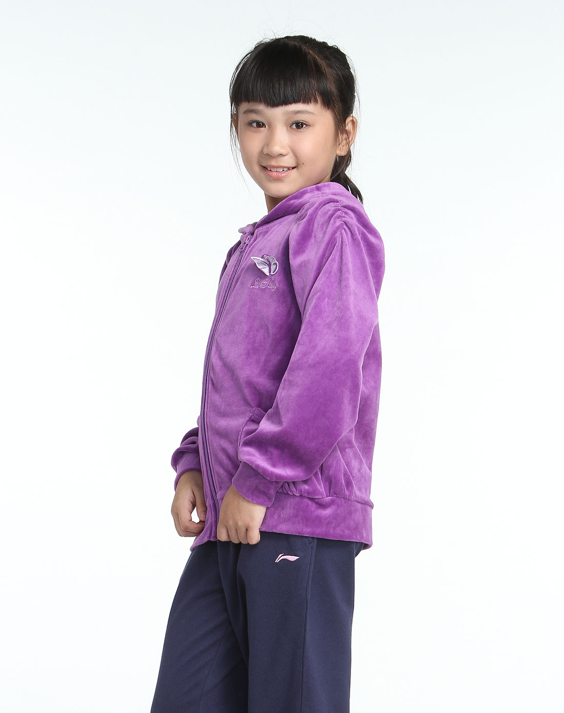 李宁li-ning kids女童连帽绣蝴蝶紫色长袖外套awdh248