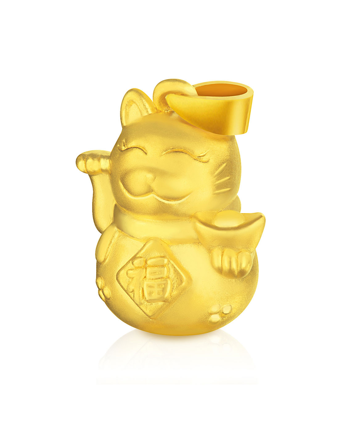 黄金3d硬金可爱招财猫吊坠(赠红绳)