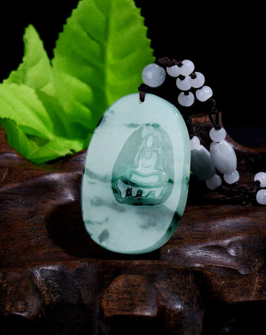 royal gem 天然a货飘花翡翠无相佛吊坠(绳编赠链)