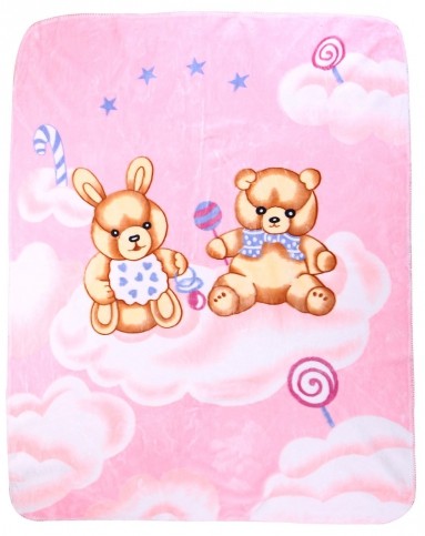 婴儿粉色两只小熊毛毯