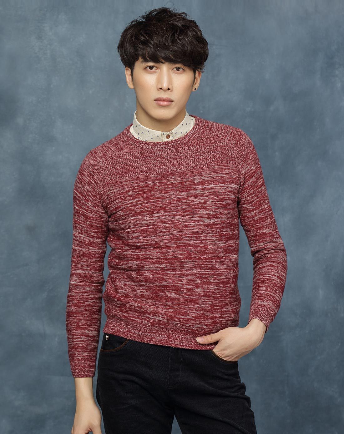 阿恩蓝拓 ALT FINE ISM男款<em>酒红</em>修身内搭<em>毛衣</em>
