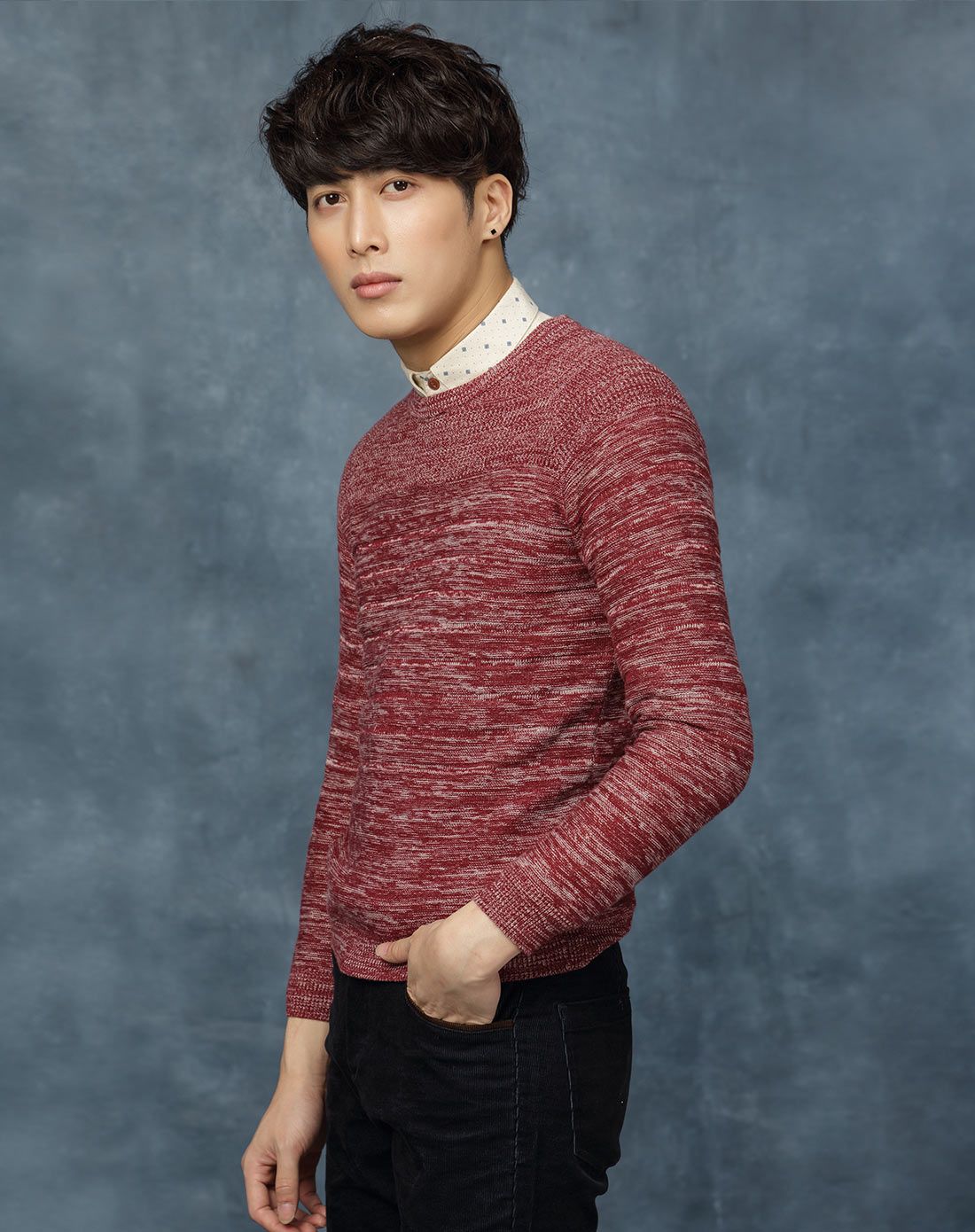 阿恩蓝拓 ALT FINE ISM男款<em>酒红</em>修身内搭<em>毛衣</em>