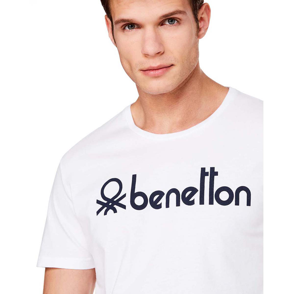benetton贝纳通男款白色logo字母印花t恤