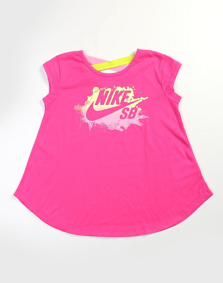 nike 女童树莓红短t