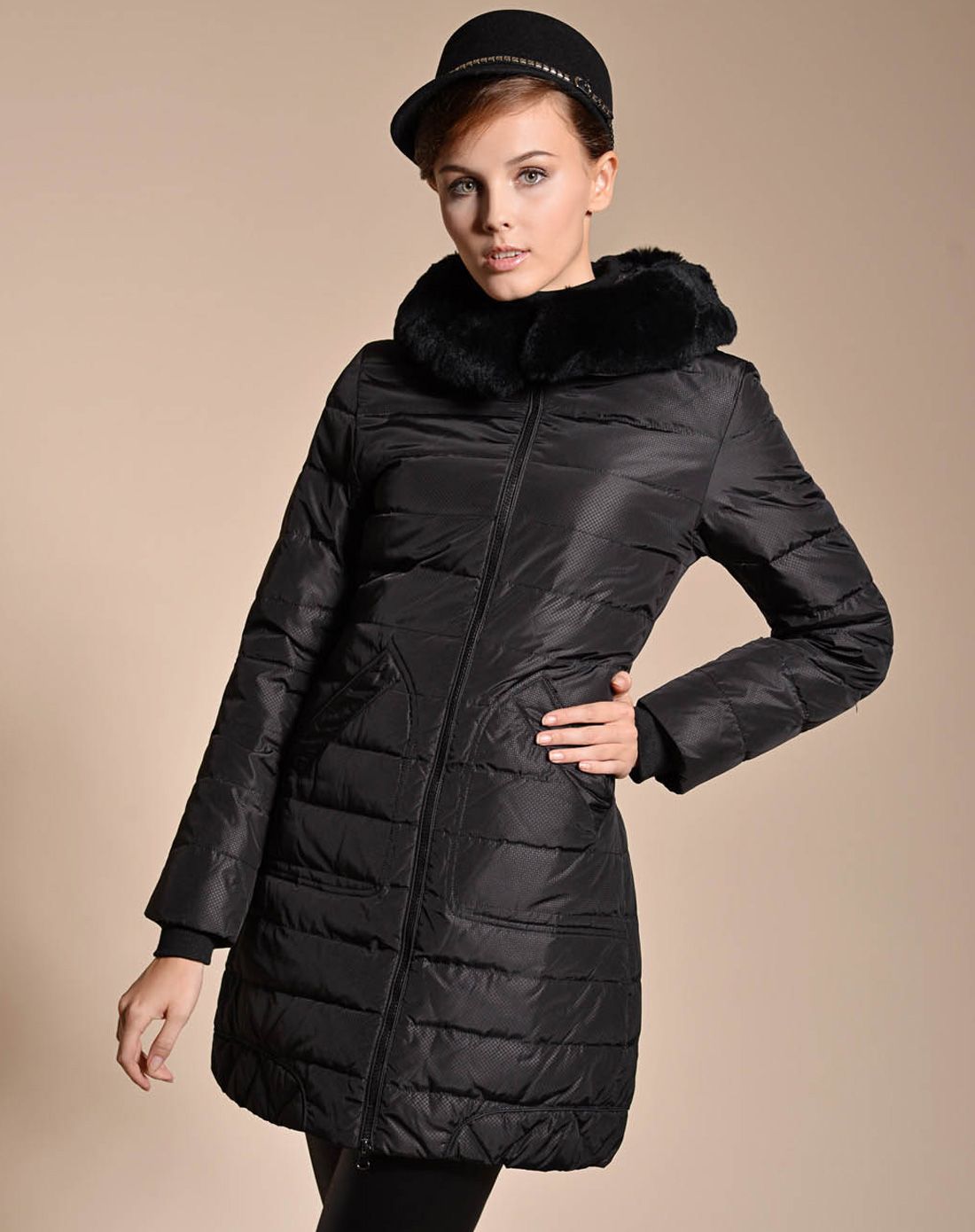 最后约惠-女人我最大专场女式黑色獭兔毛领中