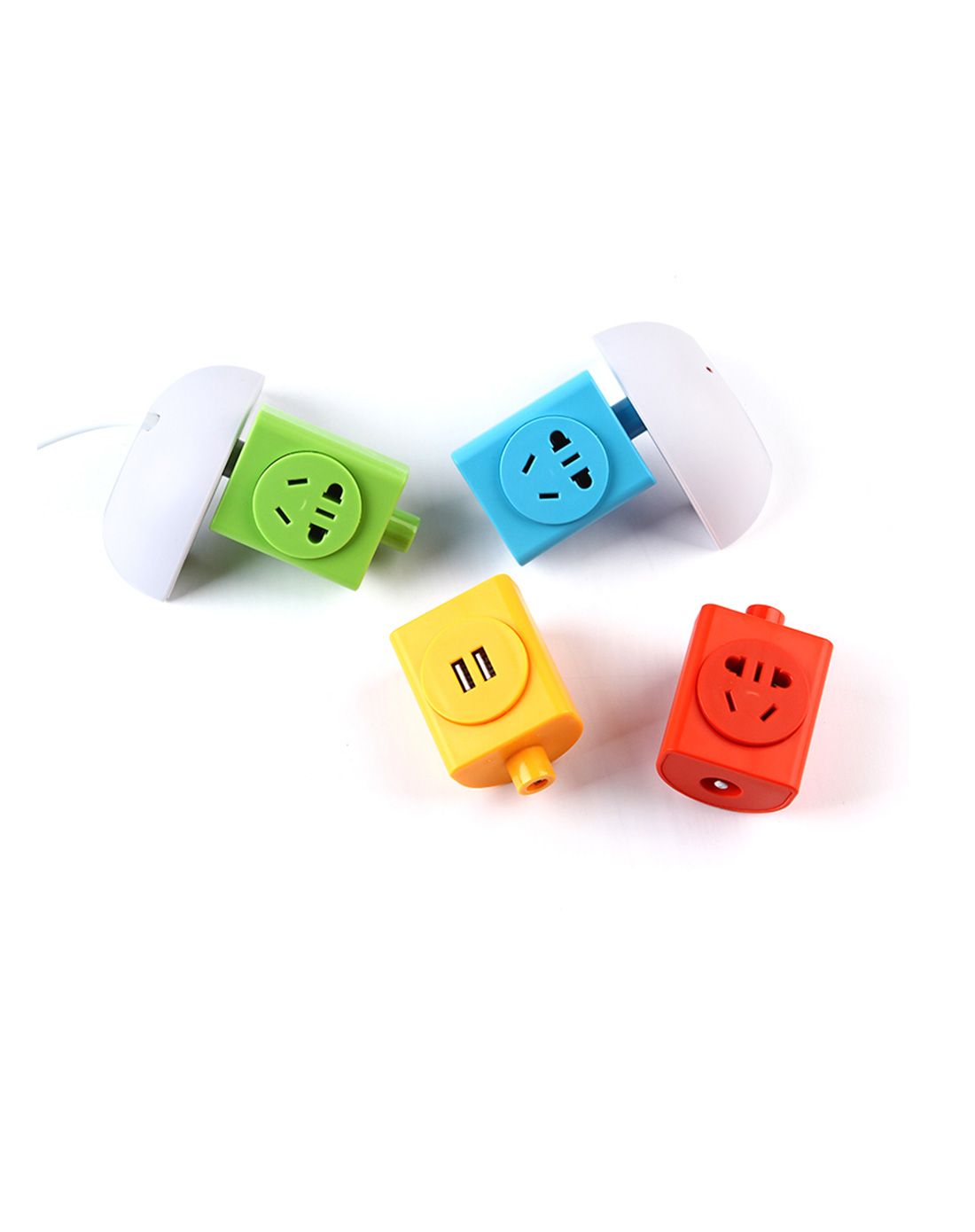(彩色usb)360度旋转拼接四联插座