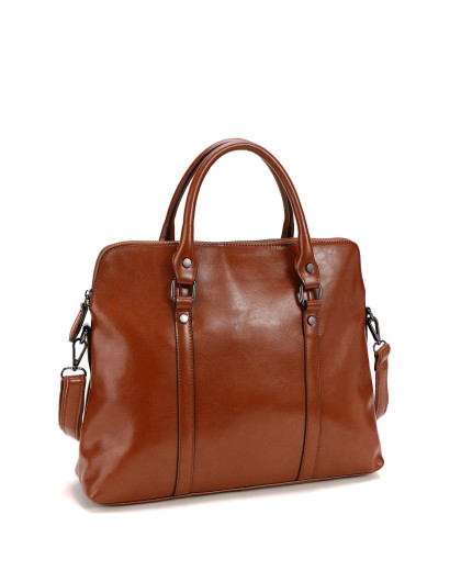 欧美款手提式,侧背式女包棕色