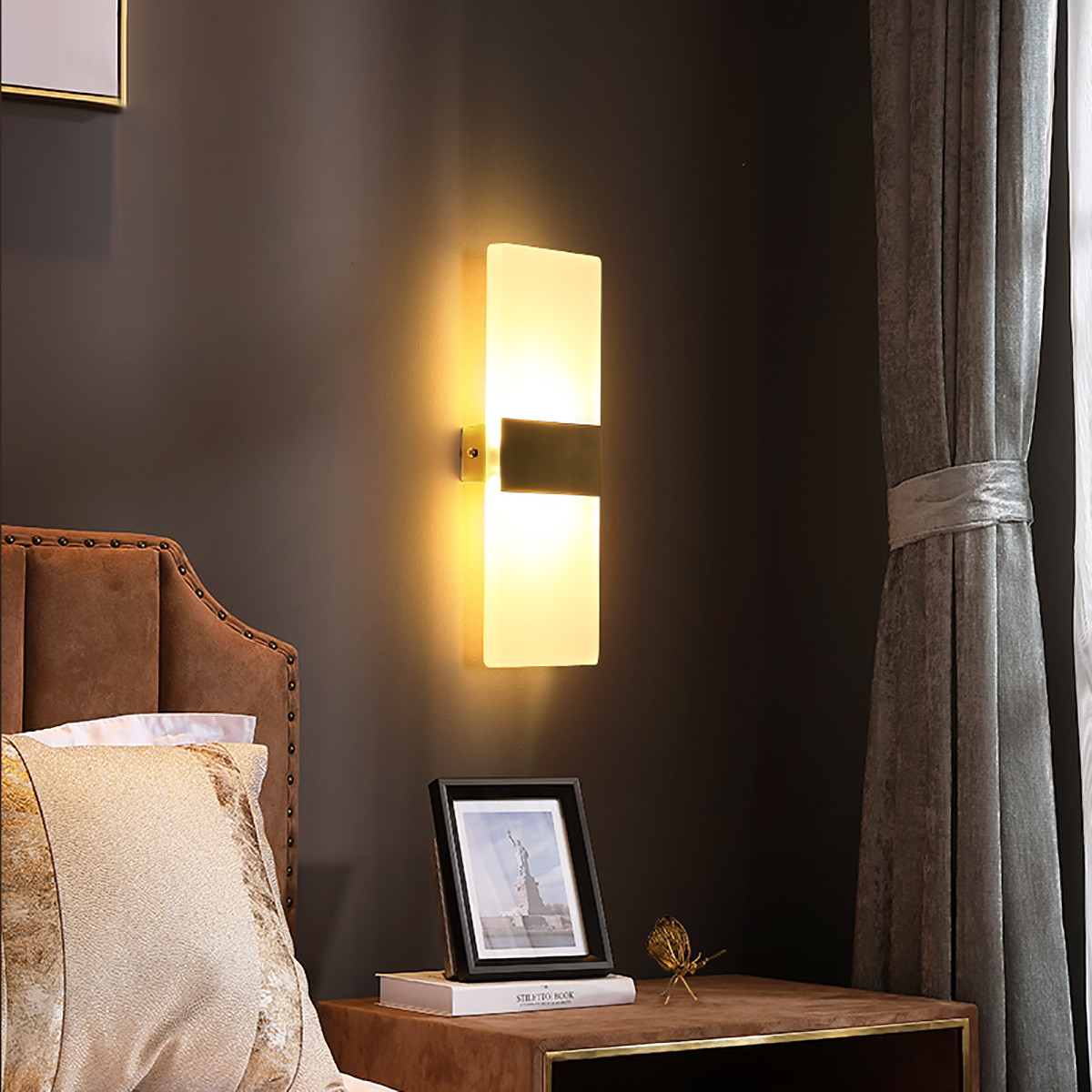 后现代床头壁灯轻奢卧室灯全铜北欧简约创意自带光源客厅过道壁灯
