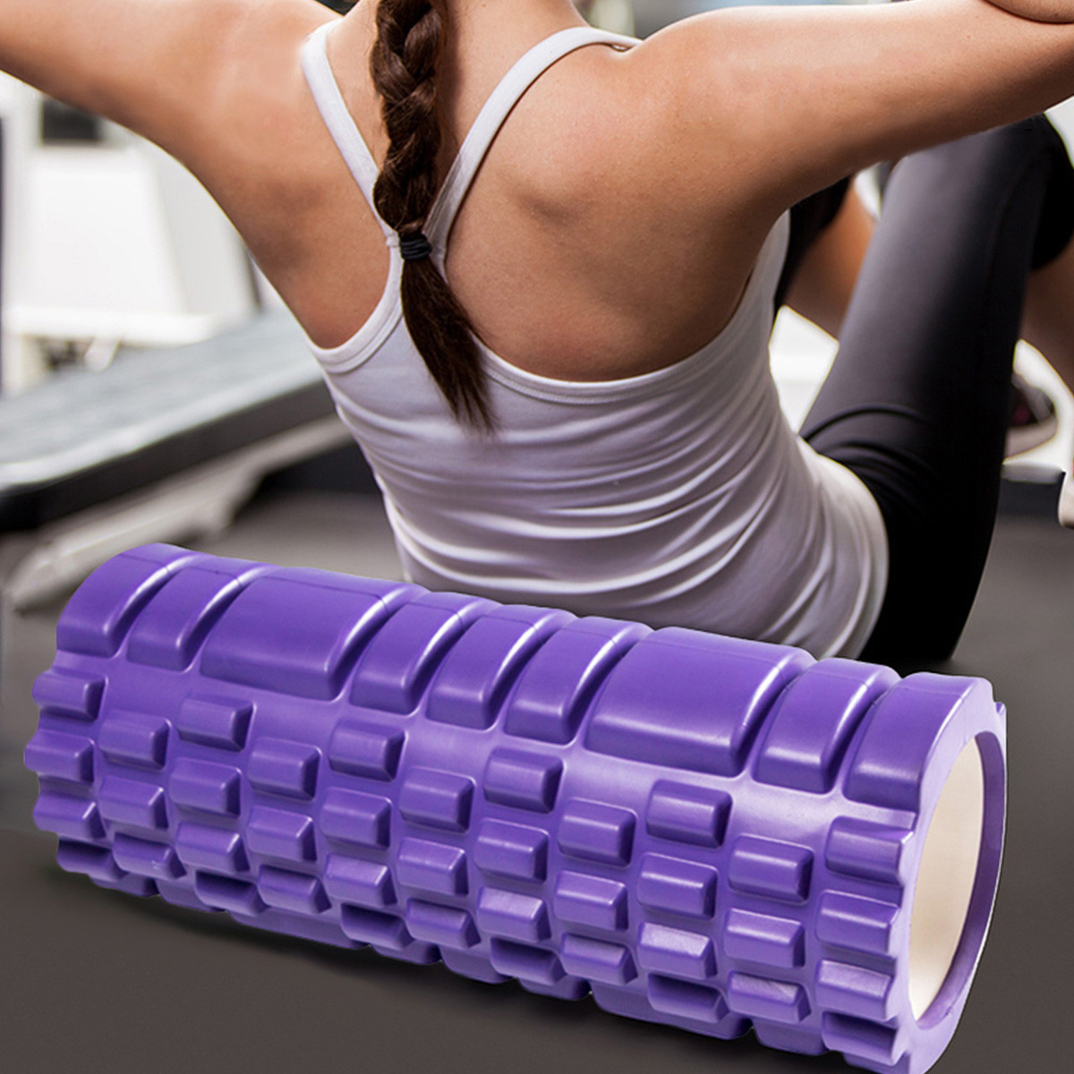 紫色瑜伽柱 泡沫轴肌肉放松滚轴eva瑜伽柱健身瑜伽棒狼牙按摩棒瘦腿