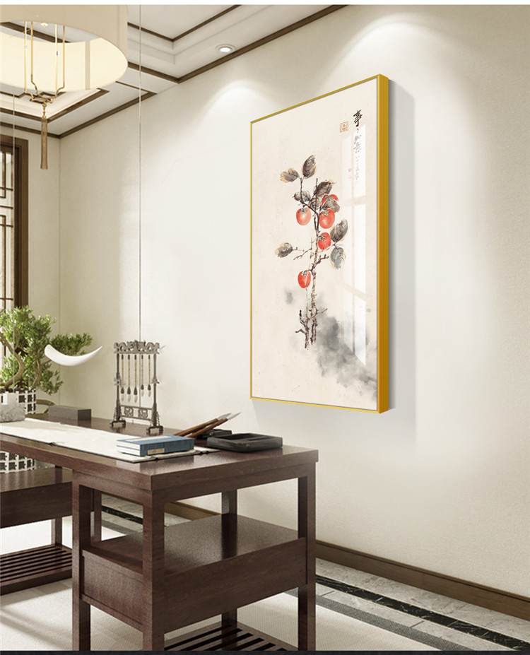 新中式玄关装饰画竖版入户走廊尽头过道进门事事如意挂画客厅壁画