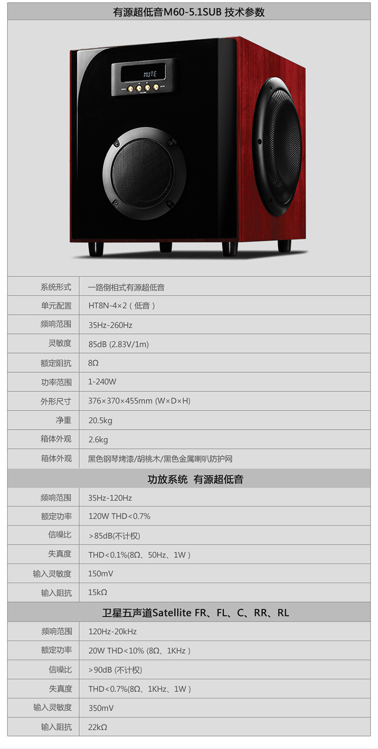 hivi/惠威 m60-5.1 台式电脑电视hifi木质音箱 家庭影院客厅音响