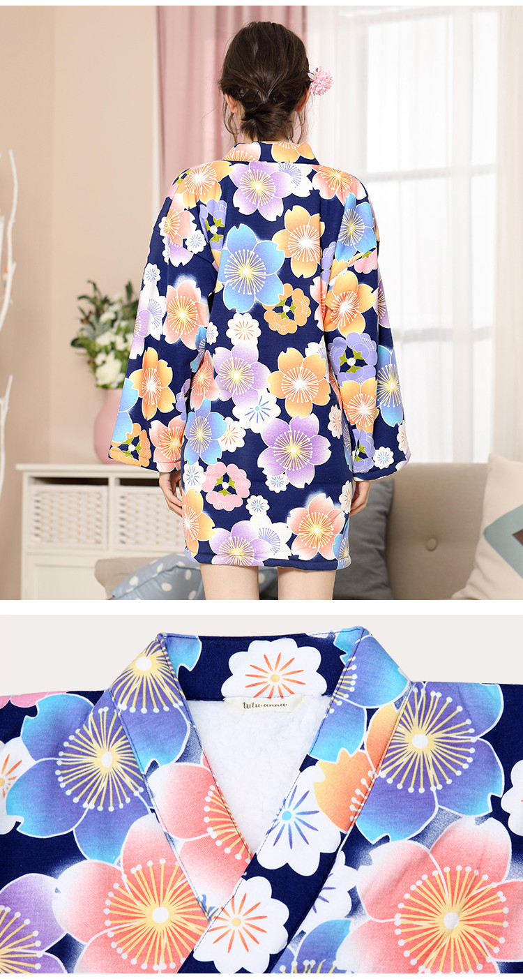 tutuanna和服 女 秋冬保暖 浴袍 日系大樱花浴衣 加绒睡裙