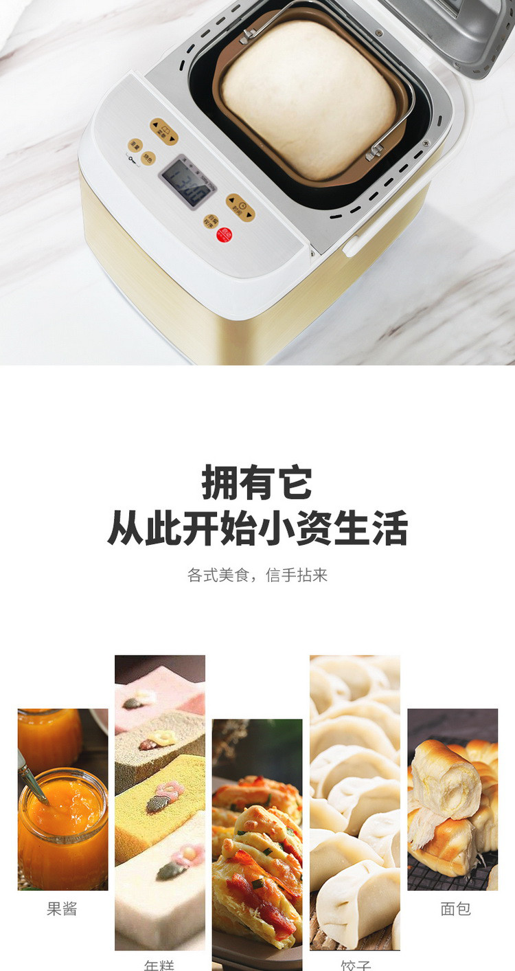 柏翠pe6280面包机家用全自动撒果料智能和面发酵多功能
