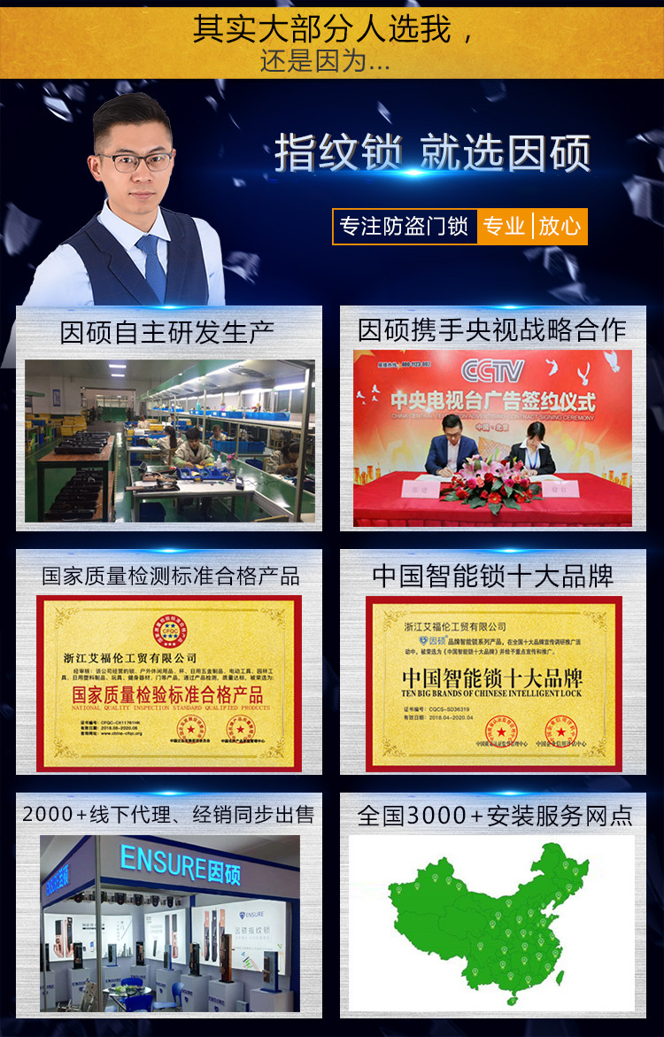 因硕指纹锁家用防盗门密码锁智能锁电子门锁家通用型大门锁磁卡锁b500