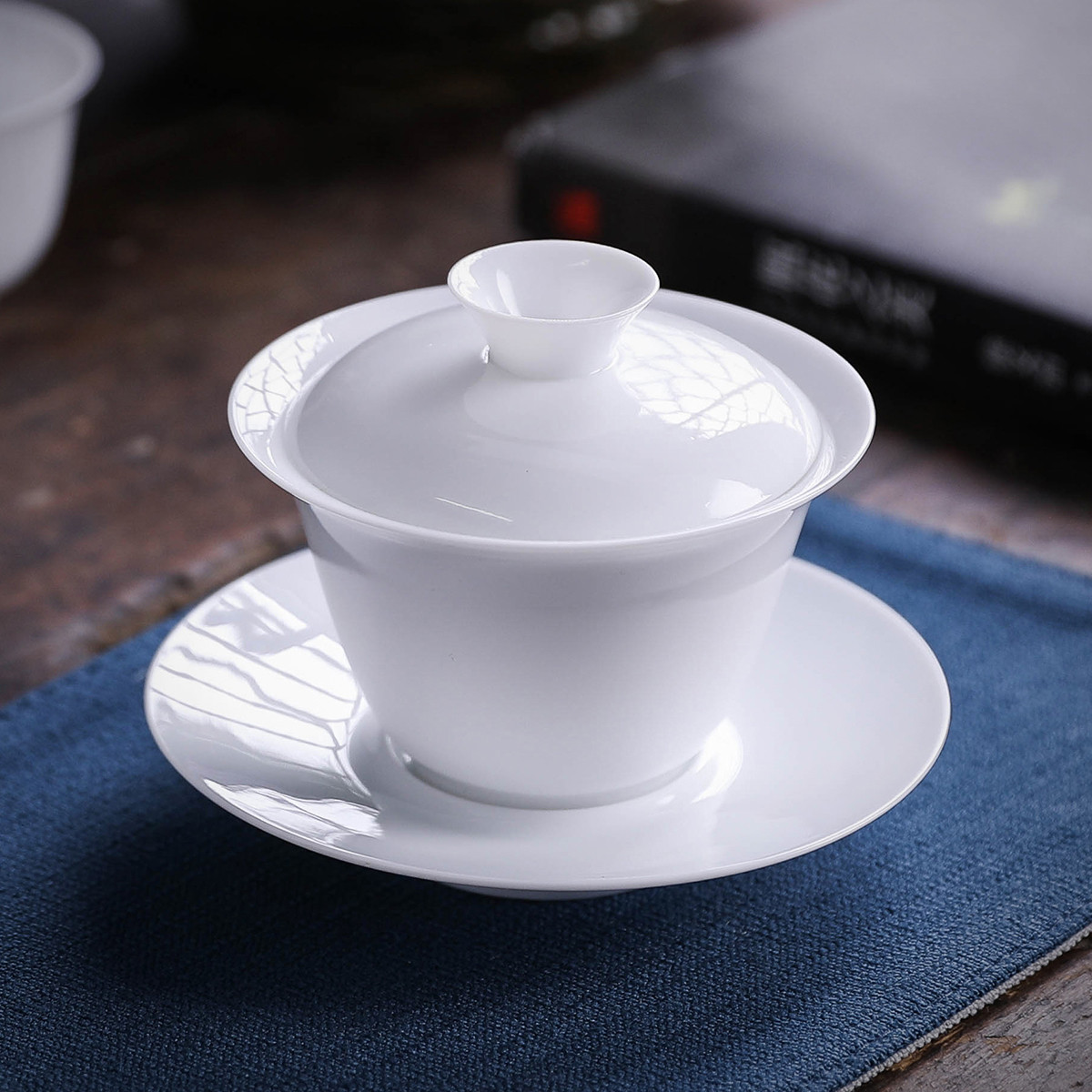 德化白瓷盖碗茶具套装 家用陶瓷功夫茶具 6人喝茶整套茶具 简约纯白瓷