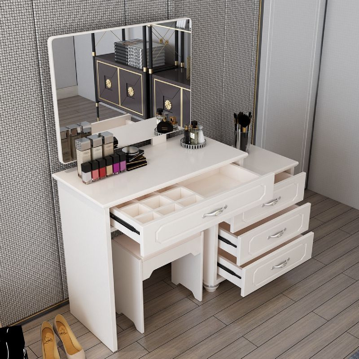 画尚现代简约卧室梳妆台白色高档可伸缩迷你化妆桌桌