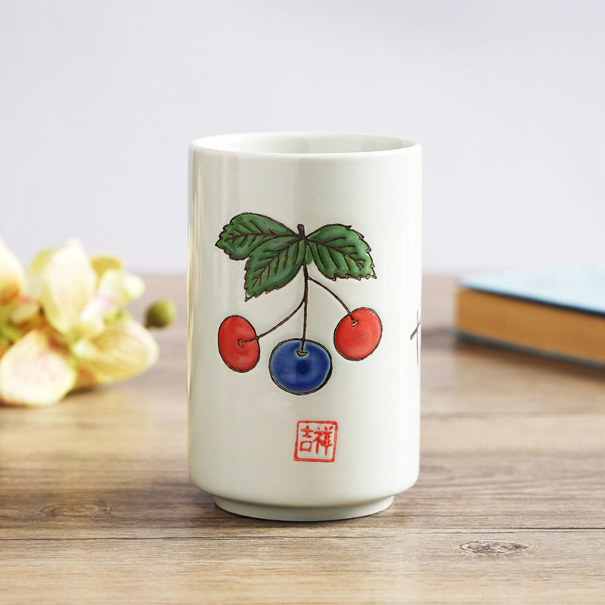 日式手绘陶瓷杯子 水果吉祥直身杯 家用水杯xtmy