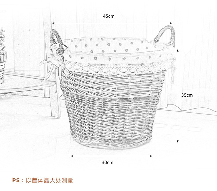 柳编脏衣收纳篮家居杂物整理藤条编织手工编织婚礼升空白色气球筐