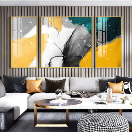 现代简约客厅装饰画沙发背景墙挂画大气三联画抽象画轻奢壁画