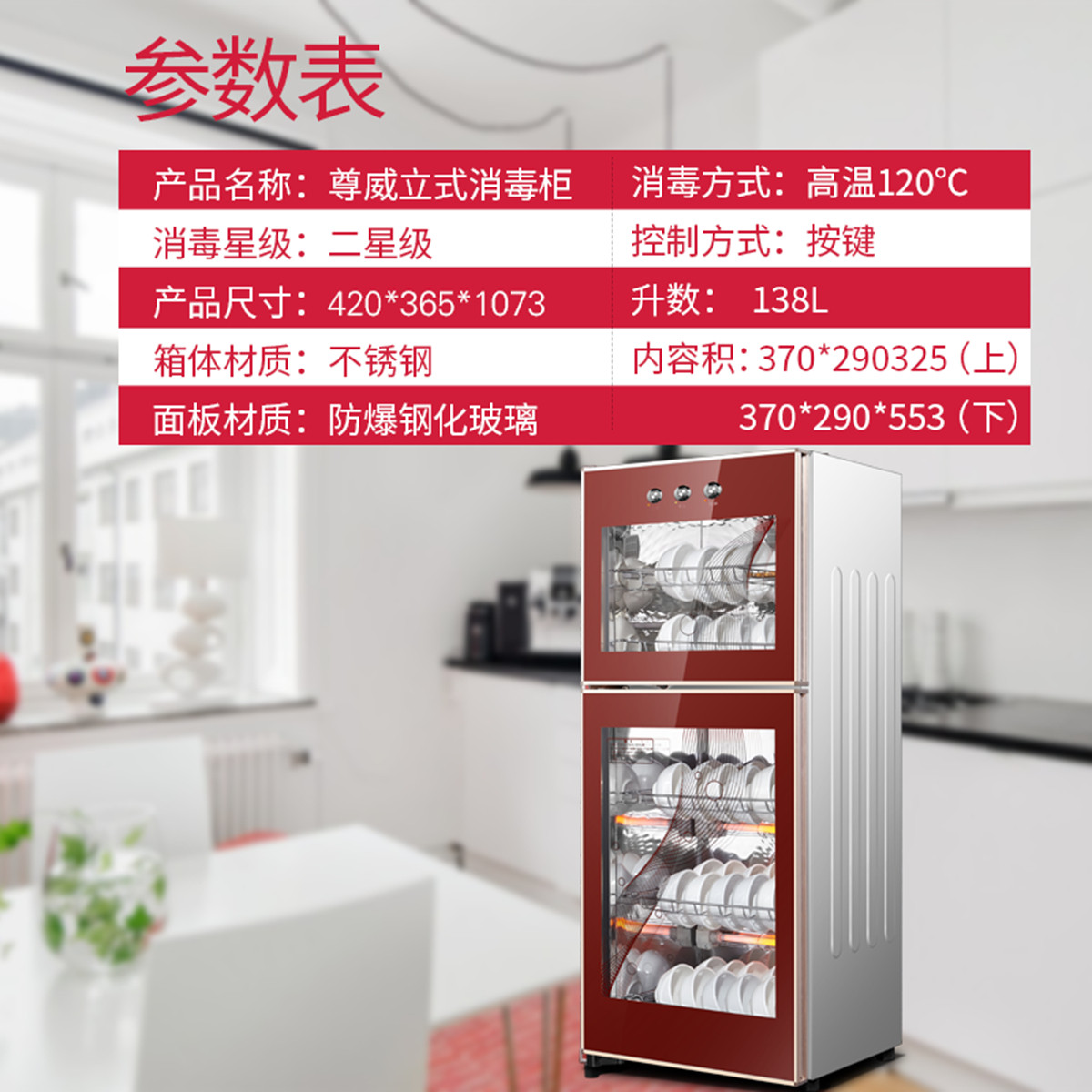 78-138l立式二星高温臭氧消毒 不锈钢小型家用消毒柜