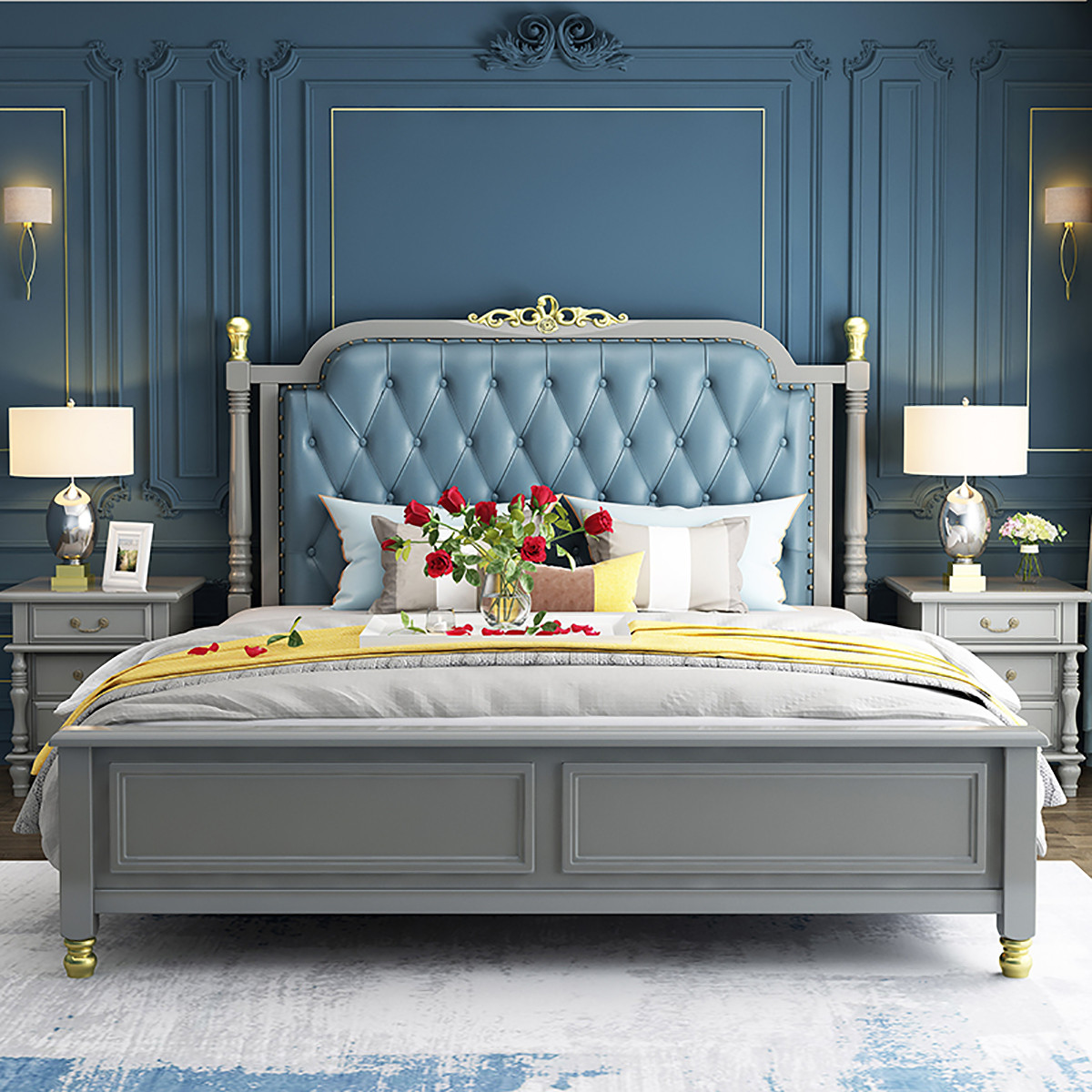 美式床实木床1.8米主卧双人床简欧轻奢床1.5米软包公主床美式婚床