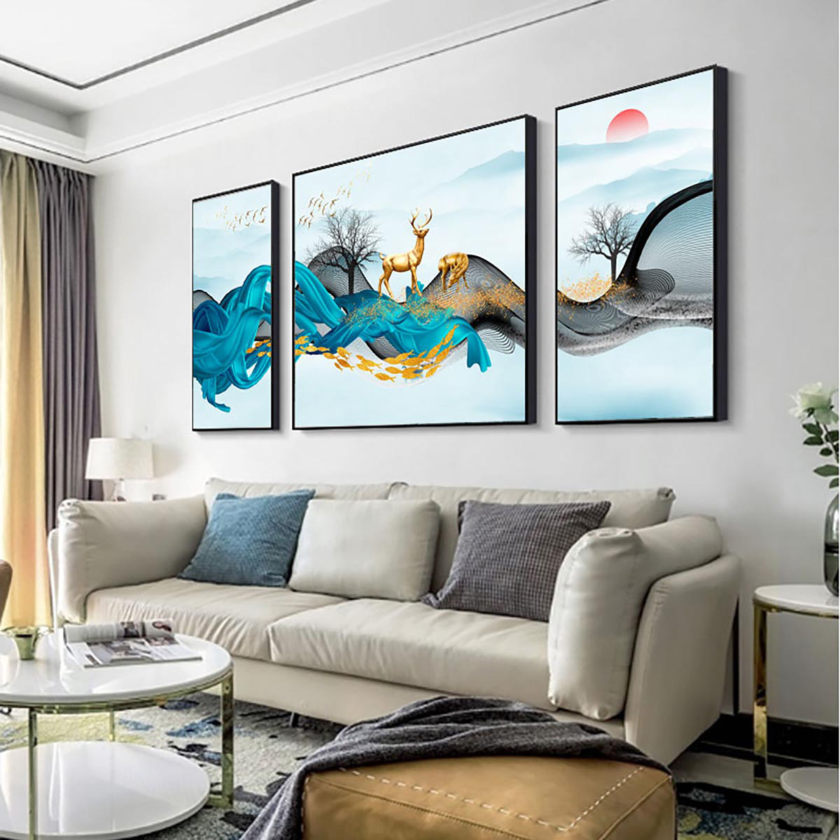 客厅装饰画三联画福禄装饰画寓意好壁画沙发背景墙画餐厅画高颜值