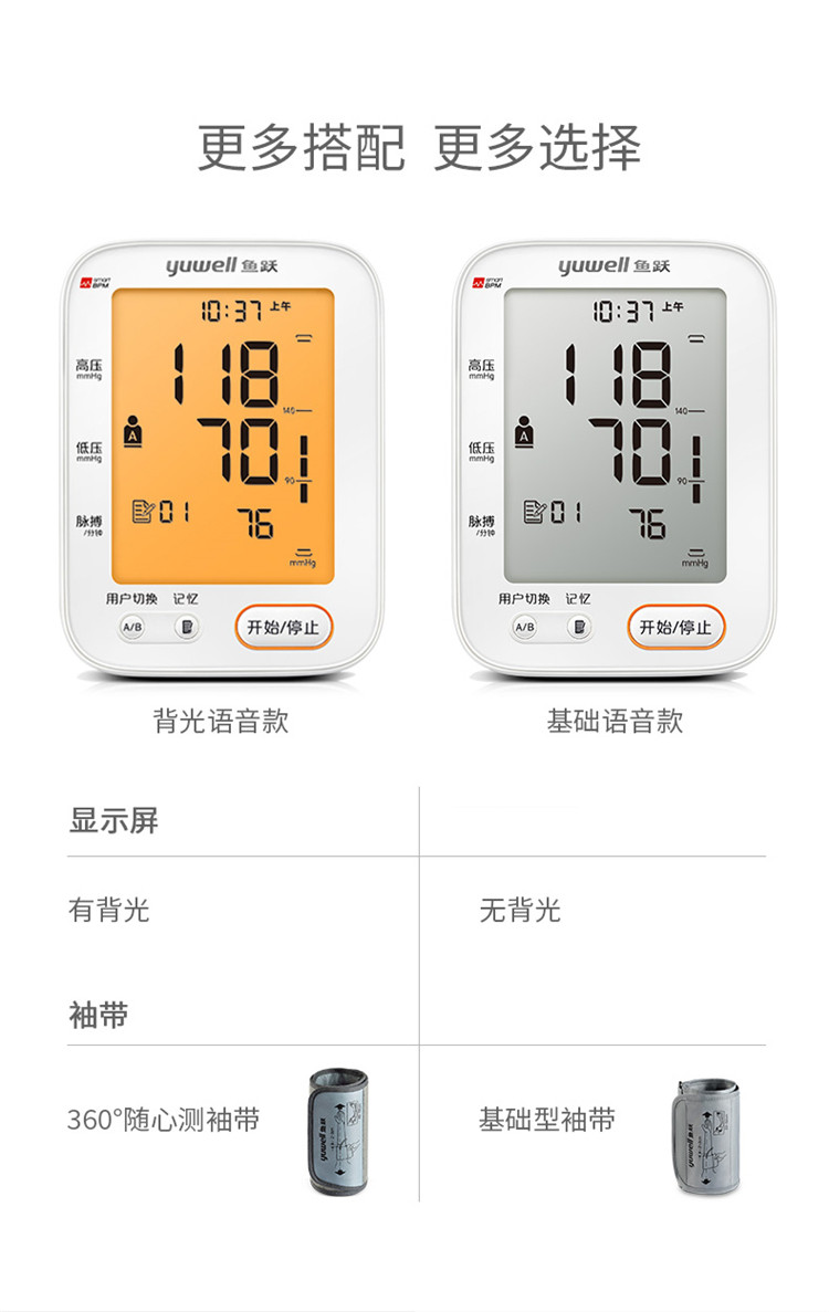 鱼跃电子全自动血压计ye680b上臂式语音背光360大屏按键