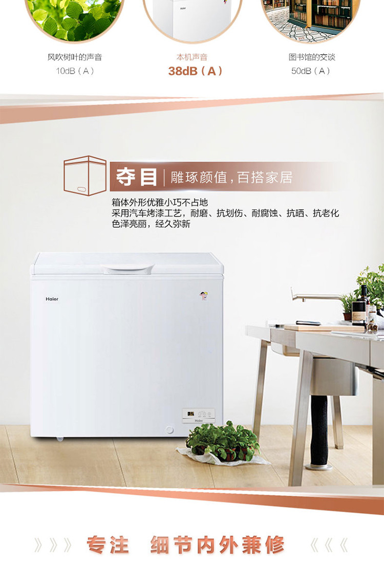 haier小冰柜冷柜家用商用大容量卧式冷冻冷藏203hem