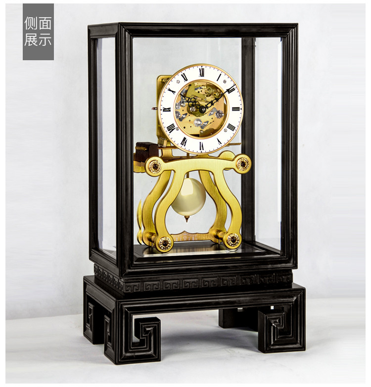 汉时陀飞轮航海透视座钟黑檀木机械钟创意复古台钟客厅时钟hd01