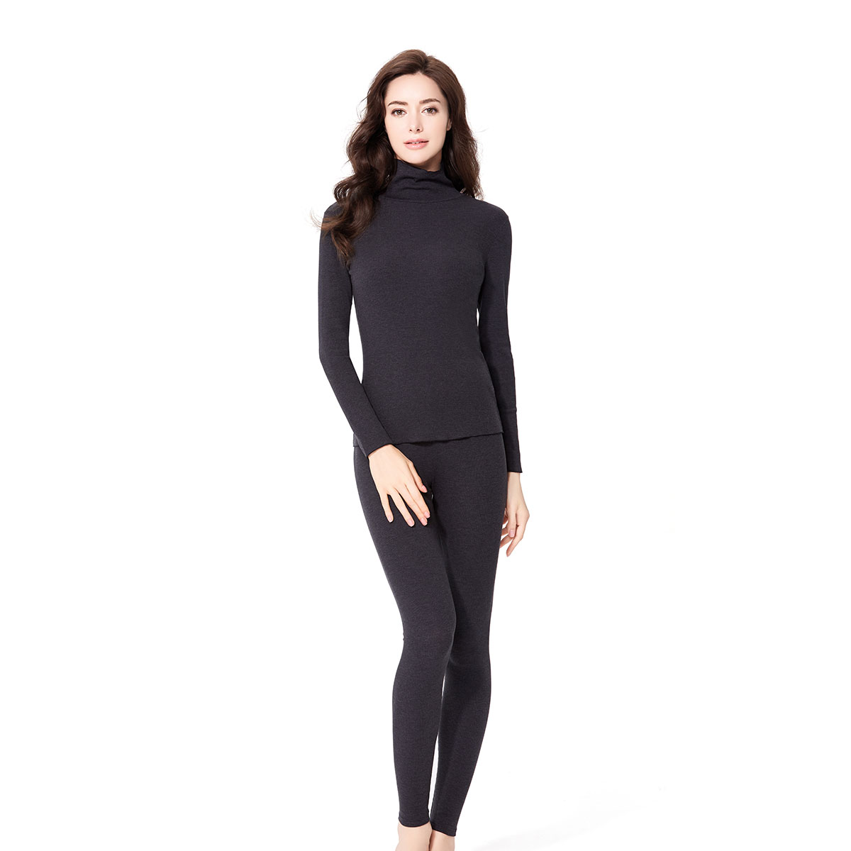 安莉芳小高领针织打底秋衣秋裤薄款女士保暖内衣套装ed0324