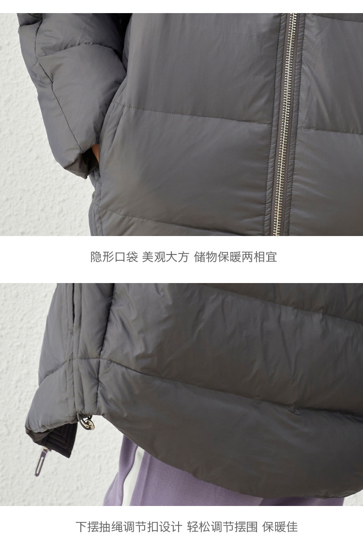 简约百搭弧形下摆抽绳立领连帽宽松显瘦短款女士羽绒服