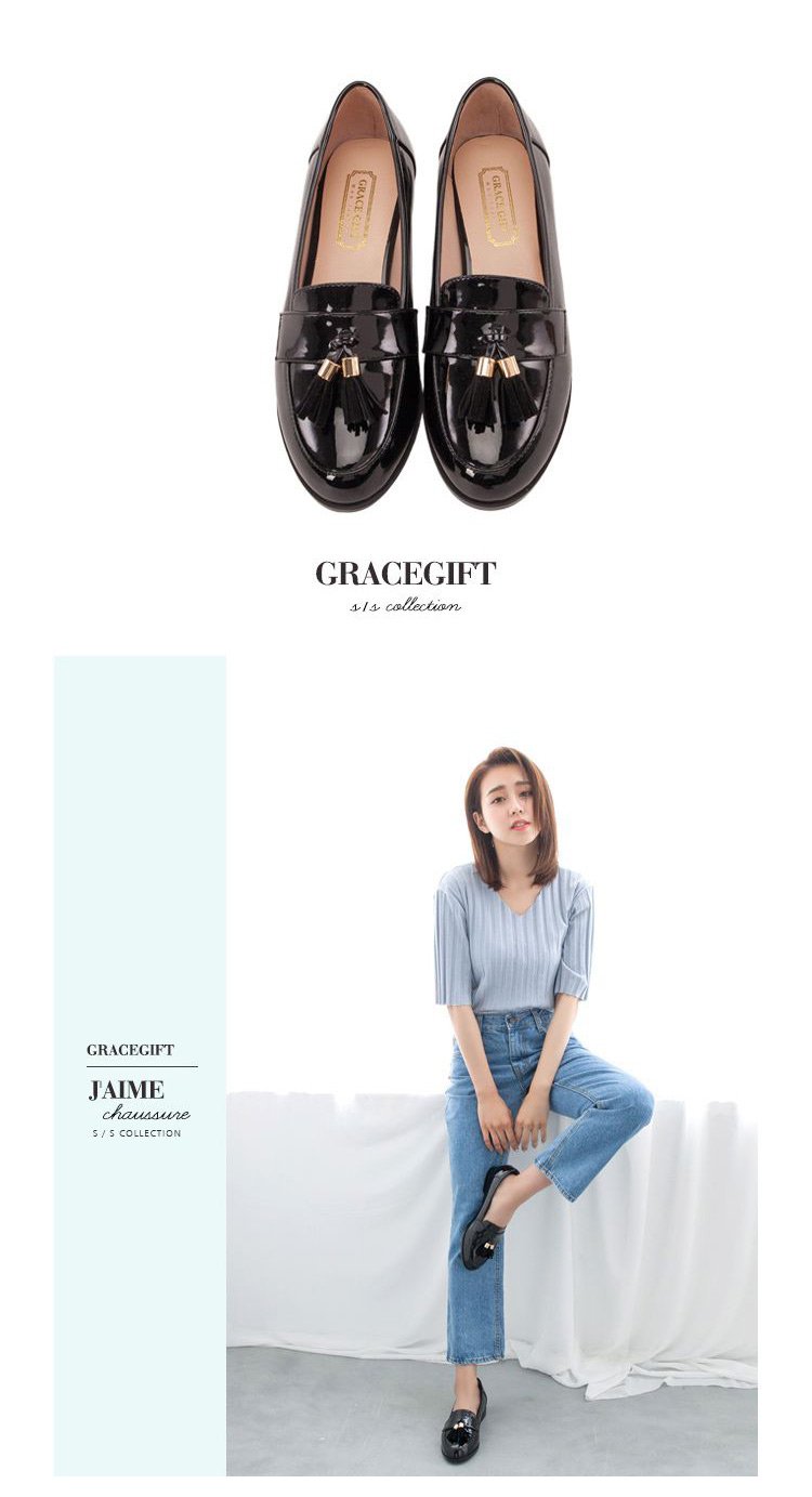 gracegift 经典双流苏甜美乐福鞋浅口女单鞋