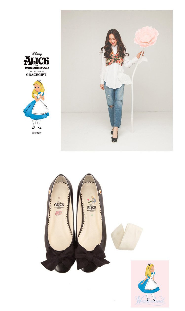 迪士尼联名gracegift鞋包专场 迪士尼disney蝴蝶结平跟休闲浅口女单鞋