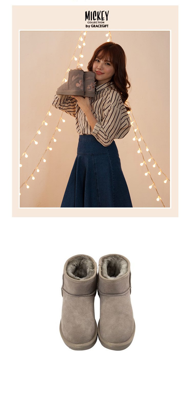 gracegift迪士尼可爱米奇刺绣保暖防滑雪地靴女靴5a92